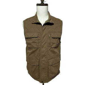 Talbots Mens Vest Mens Small Tan Cargo Fishing‎ Zip Snap Multi Pockets Outdoors